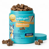 Solid Gold dog multivitamin packaging with bacon flavor for daily health support.