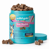 Solid Gold dog probiotics bacon-chews bottle supports daily digestion.