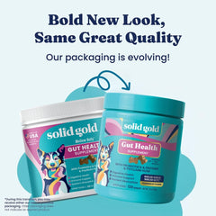 Solid Gold dog probiotics bacon chews closeup shows textured bite for daily gut health.