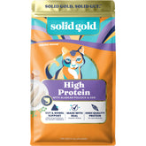 Solid Gold high-protein grain-free kibble supports lean muscles in cats.