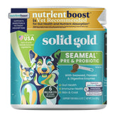 Solid Gold SeaMeal dog probiotic powder bottle supports digestion and gut health.