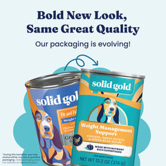Solid Gold grain-free formula with flaxseed and spinach for gut-friendly nutrition.