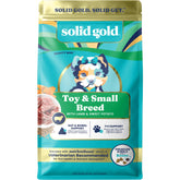 Solid Gold Toy & Small Breed dry food bag shown, compact packaging for small dogs