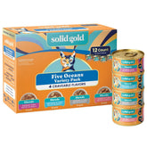 Solid Gold wet cat food variety pack in packshot showing meal variety for cats
