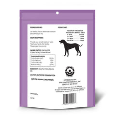Solimo duck jerky dog treats front view of packaging for identification.