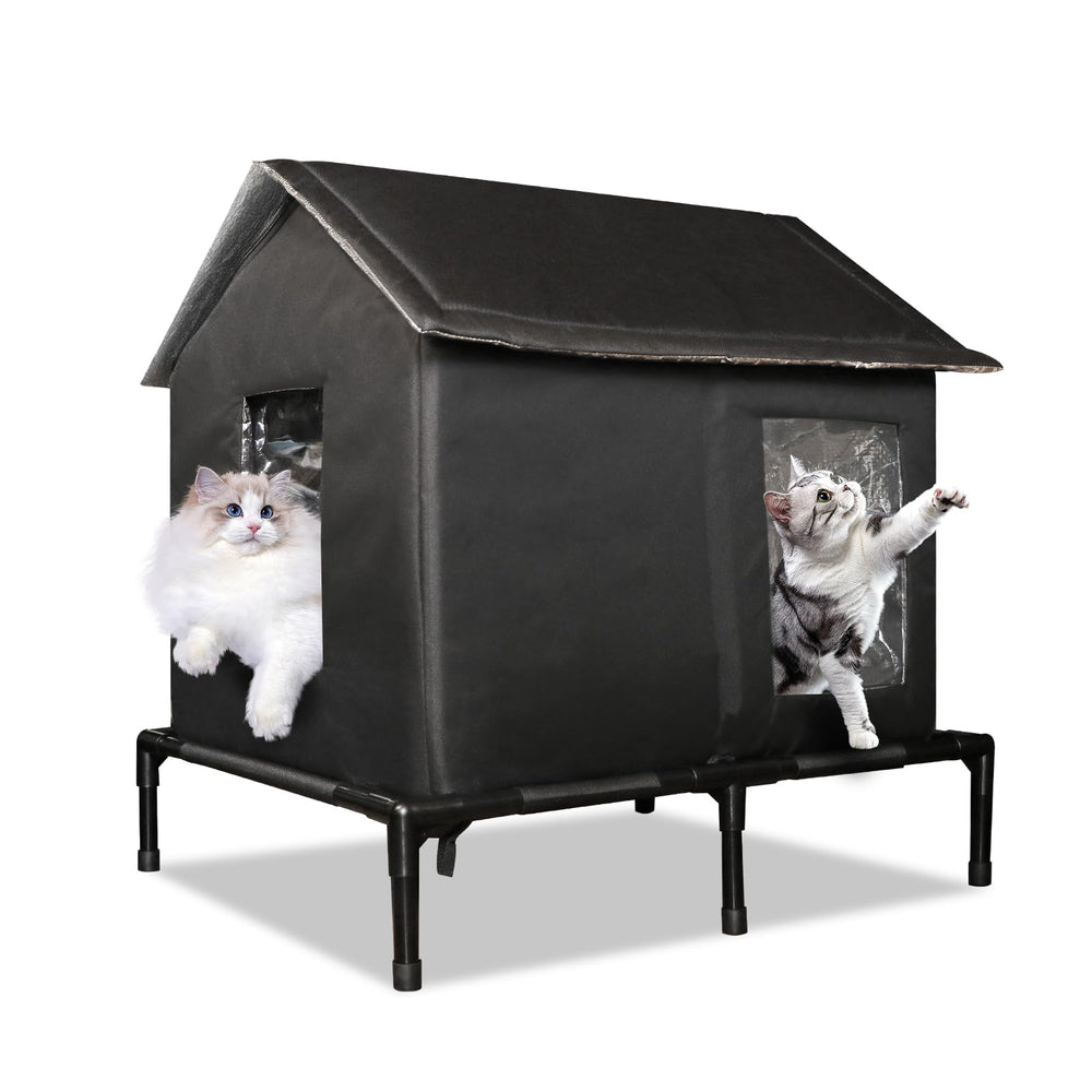Solvify Outdoor Cat House front view highlights weatherproof shelter for feral cats.