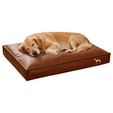 SOMAHE orthopedic dog bed with brown leather shell highlights durability