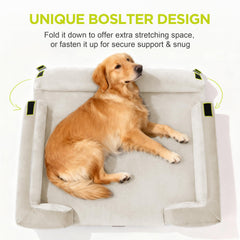 Fold-down bolster on Song Puppy bed offers versatile nesting and easy access.