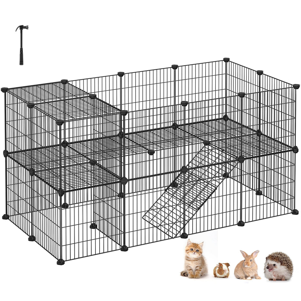 SONGMICS Pet Playpen two-story frame assembled for spacious indoor play.