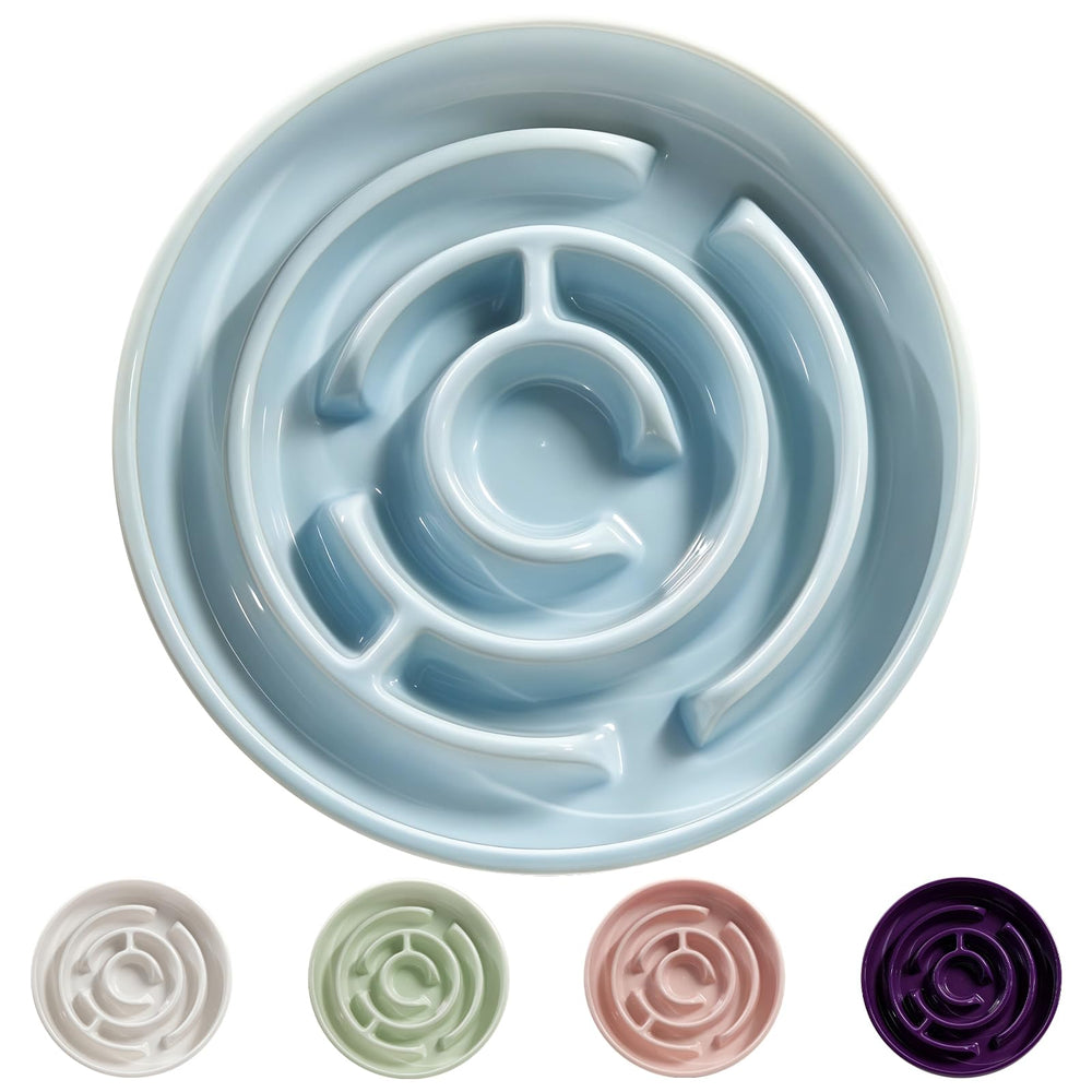 Soniuong ceramic slow feeder dog bowl blue; anti-gulping design promotes calmer, safer meals.