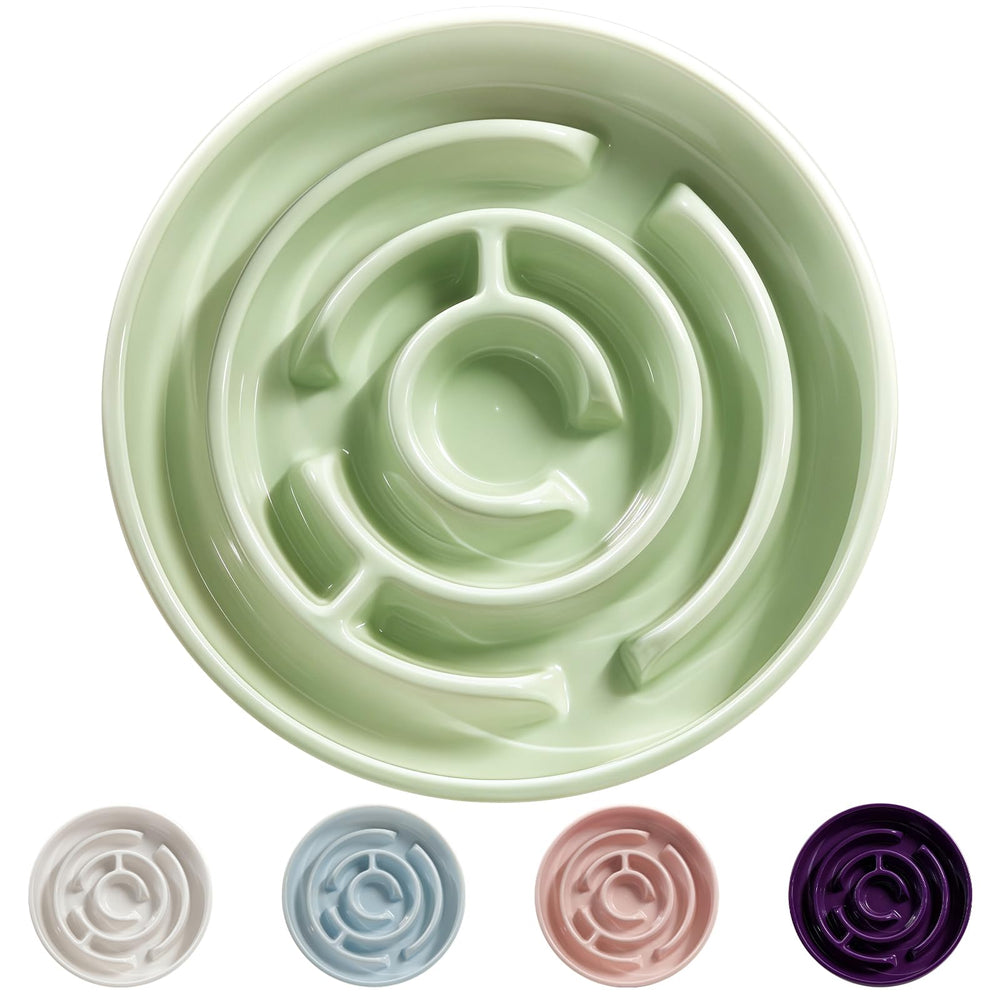 Soniuong ceramic slow feeder bowl green full view promotes calm pacing during meals