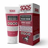 SOOS Rescue Cream packaging shows mineral enriched formula for pet skin support