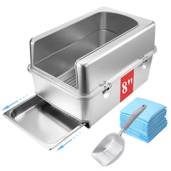 Sorstrem 8in sifting litter box with lid front view for easy access and clean setup