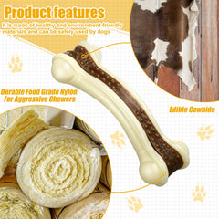 Sosation bone shaped chew with edible cowhide for extended chewing sessions