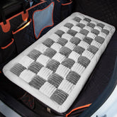 Soulbond dog bed on car backseat in gray plaid offers plush comfort on road trips