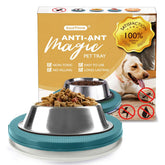 SoulThink Ant Proof Tray in turquoise prevents ants near pet meals.