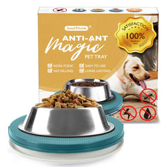 SoulThink Ant Proof Tray in turquoise prevents ants near pet meals.