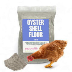 Southside Plants Oyster Shell Flour bag showing calcium-rich supplement for birds and reptiles.