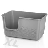 SpaceTime high-sided litter box front view showing mess-reducing design for indoor cats.