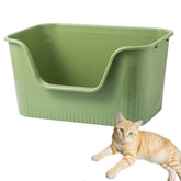 SpaceTime large cat litter box, front view in green for easy indoor use.