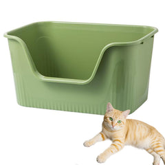 SpaceTime large cat litter box, front view in green for easy indoor use.