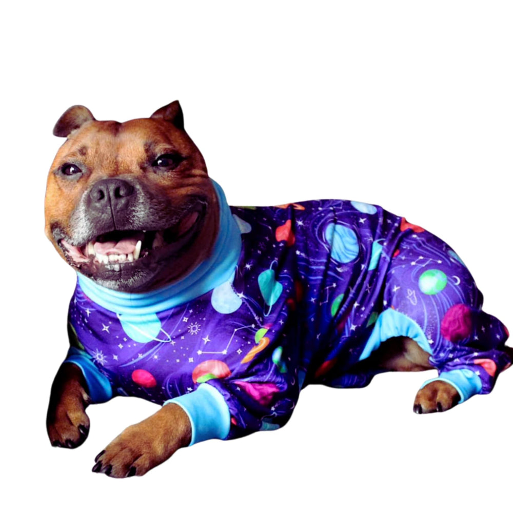 Spark Paws dog pajama with 4-way stretch for all-night comfort.