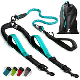 SparklyPets double dog leash teal padded handles for a secure grip on walks.