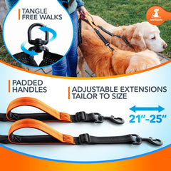 SparklyPets expandable-tandem-leash-extensions adjustable spacing between dogs.