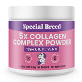 Special Breed 5X Collagen powder bottle supports skin and joints.