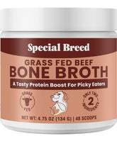 Special Breed bone broth powder sprinkled on kibble for hydration and flavor