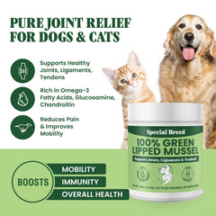 Special Breed Mussel Powder sprinkled on cat food supports feline joint health.