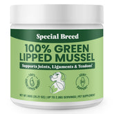 Special Breed green lipped mussel powder on dog bowl for joint support.
