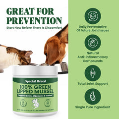 Special Breed green lipped mussel powder label highlights New Zealand origin.