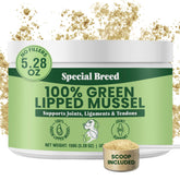 Special Breed Green Lipped Mussel Powder packaging showing NZ origin and natural joint support.