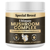 Special Breed mushroom powder tub front supports daily pet wellness.
