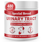 Special Breed UTI powder bottle shows cranberry formula for urinary support.