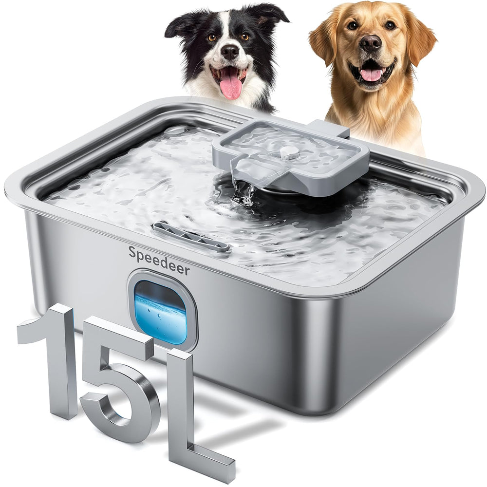 Speedeer 4Gal fountain with wide base supports large-dog hydration.