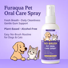 SPEORARY Furaqua mist application showing quick, no-brush breath freshening for pets.