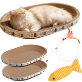 Spindro Cat Scratcher Bed in oval cardboard offers roomy scratching and cozy lounging.