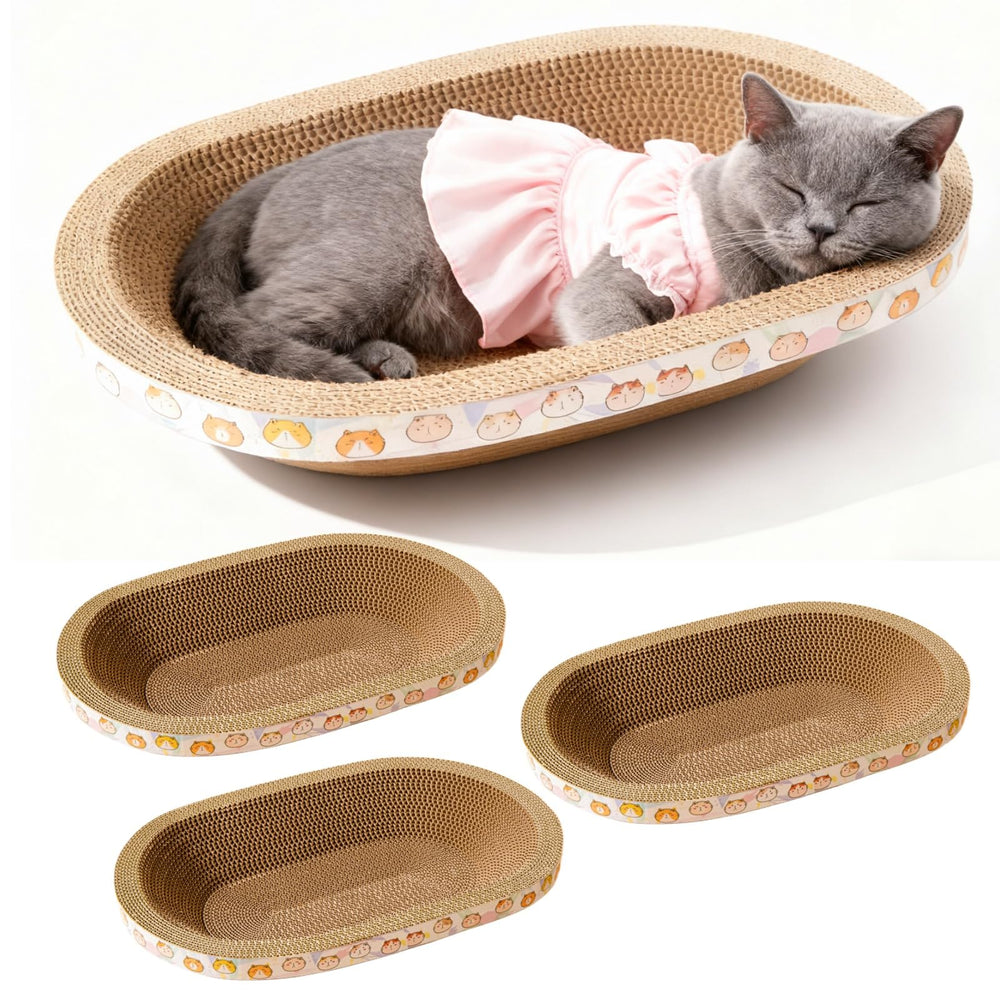 Spindro oval cat scratcher bed provides cozy lounging and safe scratching.