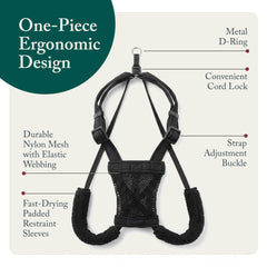 Sporn No Pull Harness cord lock keeps harness positioned securely.