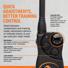 SportDOG remote transmitter in hand demonstrating training mode options