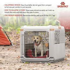 SportPet Designs collapsible kennel with door open for quick access.