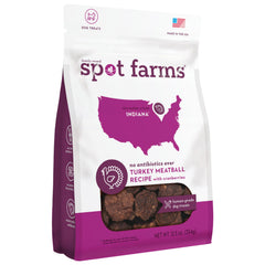 Spot Farms turkey meatball packaging close-up highlighting USA-made quality for dogs.