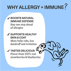 Spot & Tango Allergy + Immune blueberries strawberries highlight real fruit flavor dogs love