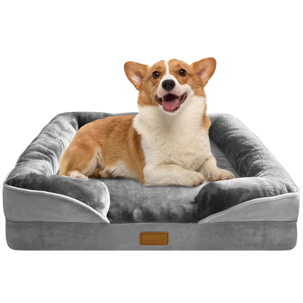 Spotted Play orthopedic dog bed side view shows supportive foam for joints