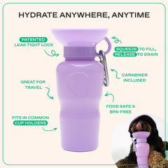 Springer dog water bottle squeeze-action demonstrates easy one-handed use.