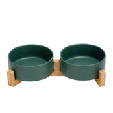 SPUNKYJUNKY ceramic bowl with wood stand for spill-free feeding area