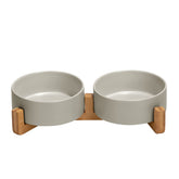 SPUNKYJUNKY ceramic dog bowl on wood stand keeps mealtime tidy and spills at bay