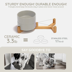 SPUNKYJUNKY wooden stand stabilizes bowls to reduce mess during meals